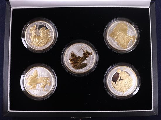 A Royal Mint 2006 Britannia Golden Silhouette Collection five silver proof coin set, boxed with certificate.